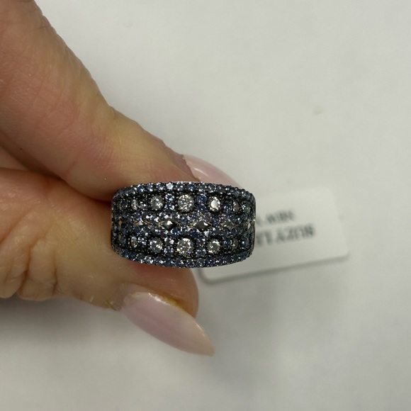 Suzy Levian Sterling Silver Blue & White CZ Pave Ring NWT - Picture 9 of 10
